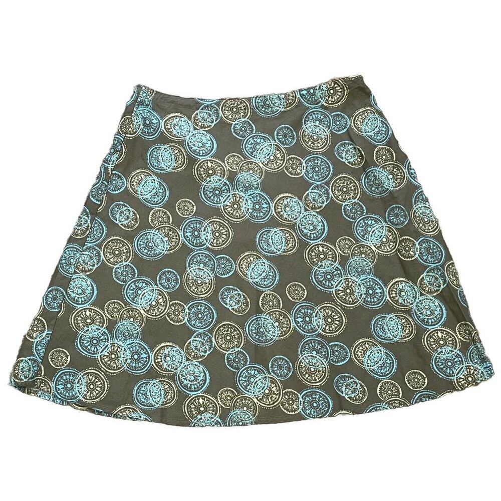 i.e. Relaxed Cotton A-Line Full Skirt Mandala Print Blue Yellow Neutral, Size 6P
